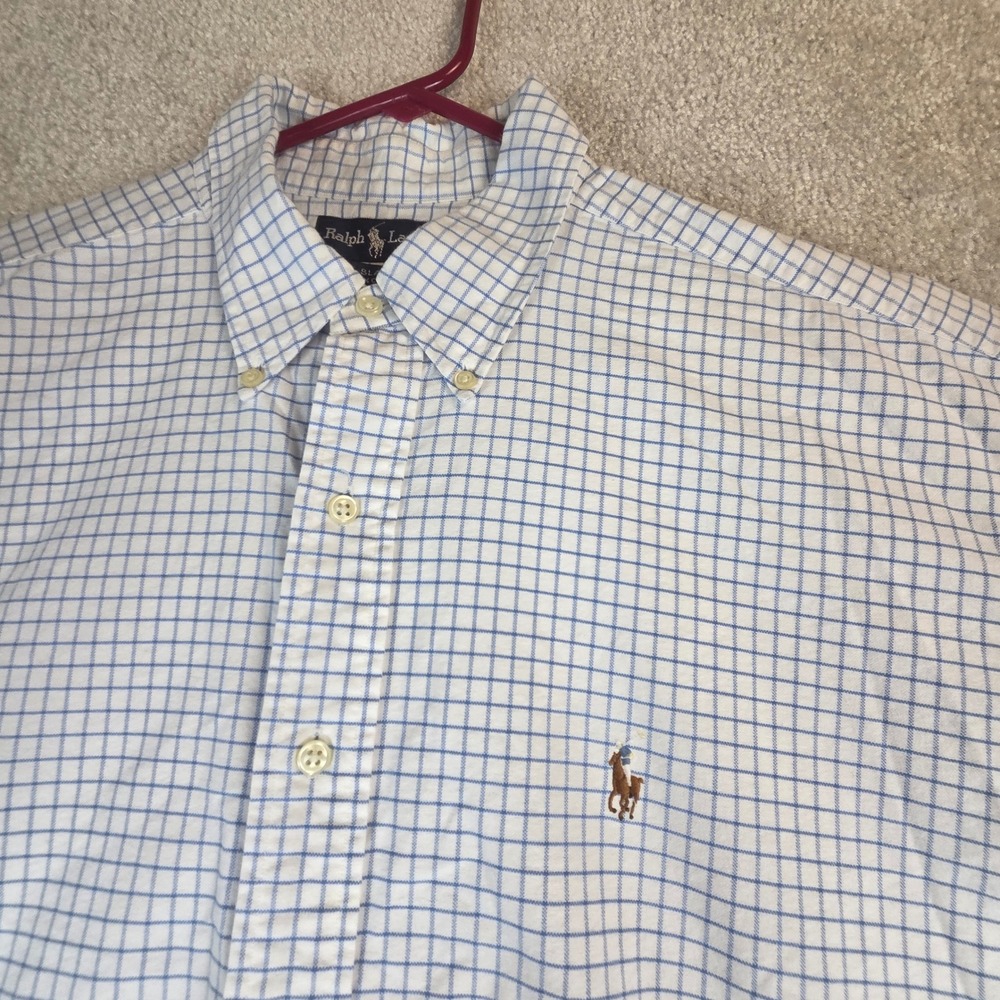 Ralph Lauren Blake Mens XL Blue White Tattersall Check Cotton Button Down Shirt